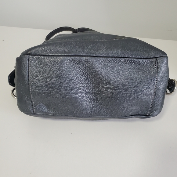Metallic Gray Leather Shoulder Bag - Picture 8 of 13